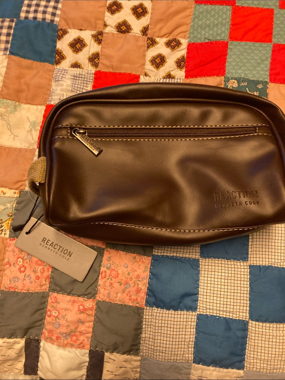 Kenneth Cole Reaction Dark Brown Faux-Leather Toiletry Bag
